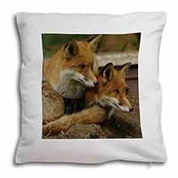 Cute Red Fox Cubs Soft White Velvet Feel Scatter Cushion