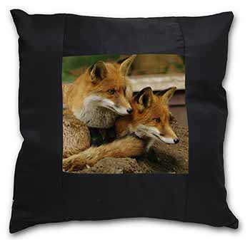 Cute Red Fox Cubs Black Satin Feel Scatter Cushion