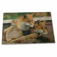 Large Glass Cutting Chopping Board Cute Red Fox Cubs
