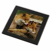 Cute Red Fox Cubs Black Rim High Quality Glass Coaster