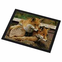 Cute Red Fox Cubs Black Rim High Quality Glass Placemat