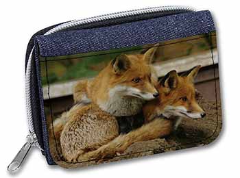Cute Red Fox Cubs Unisex Denim Purse Wallet
