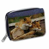 Cute Red Fox Cubs Unisex Denim Purse Wallet