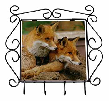 Cute Red Fox Cubs Wrought Iron Key Holder Hooks