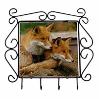 Cute Red Fox Cubs Wrought Iron Key Holder Hooks