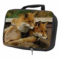 Cute Red Fox Cubs Black Insulated School Lunch Box/Picnic Bag