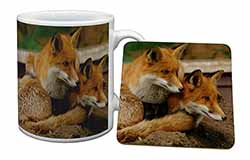Cute Red Fox Cubs Mug and Coaster Set