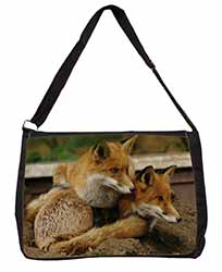 Cute Red Fox Cubs Large Black Laptop Shoulder Bag School/College