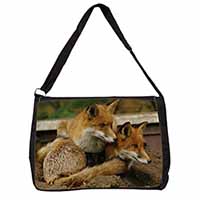 Cute Red Fox Cubs Large Black Laptop Shoulder Bag School/College