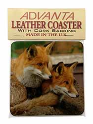 Cute Red Fox Cubs Single Leather Photo Coaster