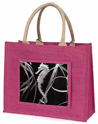 Seahorse Large Pink Jute Shopping Bag