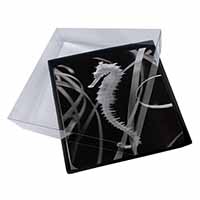 4x Seahorse Picture Table Coasters Set in Gift Box