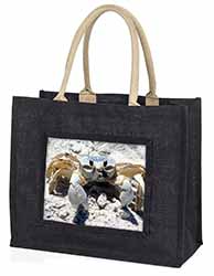 Crab on Sand Large Black Shopping Bag Christmas Present Idea      