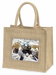 Crab on Sand Large Natural Jute Shopping Bag Christmas Gift Idea