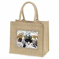 Crab on Sand Large Natural Jute Shopping Bag Christmas Gift Idea