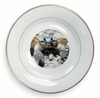 Crab on Sand Gold Rim Plate in Gift Box Christmas Present