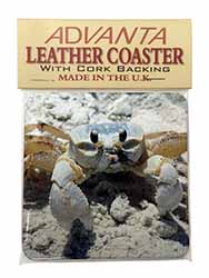 Crab on Sand Single Leather Photo Coaster Animal Breed Gift