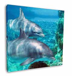 Dolphins Square Canvas 12"x12" Wall Art Picture Print