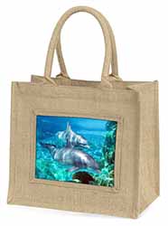 Dolphins Natural/Beige Jute Large Shopping Bag