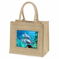 Dolphins Natural/Beige Jute Large Shopping Bag