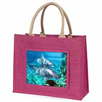 Dolphins Large Pink Jute Shopping Bag