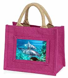 Dolphins Little Girls Small Pink Jute Shopping Bag