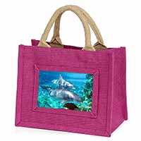 Dolphins Little Girls Small Pink Jute Shopping Bag