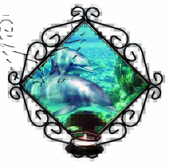 Dolphins Wrought Iron Wall Art Candle Holder