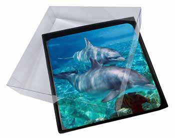 4x Dolphins Picture Table Coasters Set in Gift Box