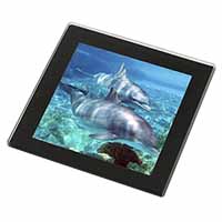 Dolphins Black Rim High Quality Glass Coaster
