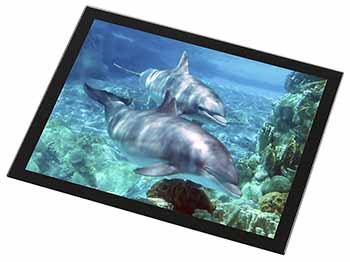 Dolphins Black Rim High Quality Glass Placemat