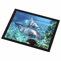 Dolphins Black Rim High Quality Glass Placemat