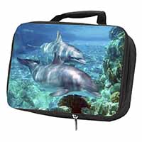 Dolphins Black Insulated School Lunch Box/Picnic Bag