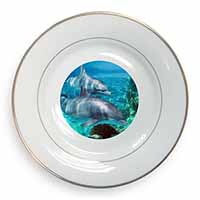 Dolphins Gold Rim Plate Printed Full Colour in Gift Box