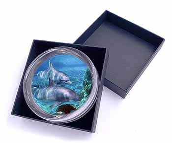 Dolphins Glass Paperweight in Gift Box