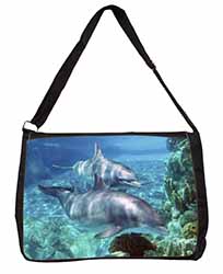 Dolphins Large Black Laptop Shoulder Bag School/College