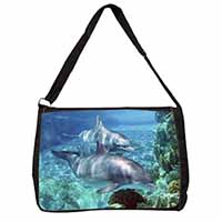 Dolphins Large Black Laptop Shoulder Bag School/College