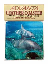Dolphins Single Leather Photo Coaster
