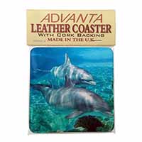 Dolphins Single Leather Photo Coaster