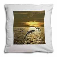 Gold Sea Sunset Dolphins Soft White Velvet Feel Scatter Cushion