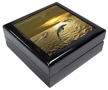 Gold Sea Sunset Dolphins Keepsake/Jewellery Box