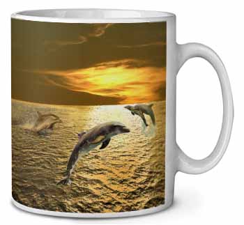 Gold Sea Sunset Dolphins Ceramic 10oz Coffee Mug/Tea Cup
