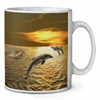 Gold Sea Sunset Dolphins Ceramic 10oz Coffee Mug/Tea Cup