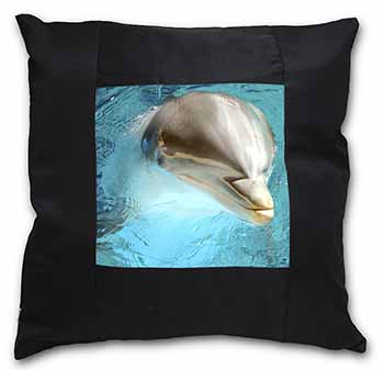 Dolphin Close-Up Black Satin Feel Scatter Cushion