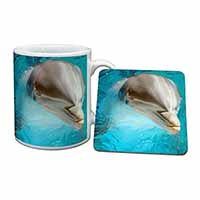 Dolphin Close-Up Mug and Coaster Set