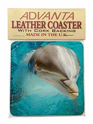 Dolphin Close-Up Single Leather Photo Coaster