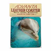 Dolphin Close-Up Single Leather Photo Coaster