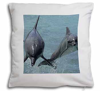 Jumping Dolphins Soft White Velvet Feel Scatter Cushion