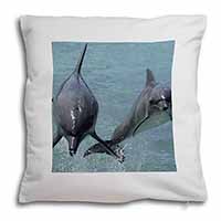 Jumping Dolphins Soft White Velvet Feel Scatter Cushion
