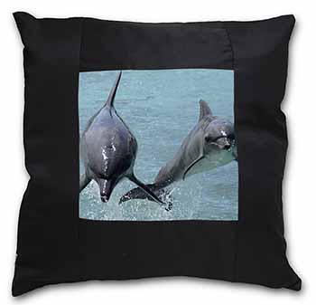 Jumping Dolphins Black Satin Feel Scatter Cushion